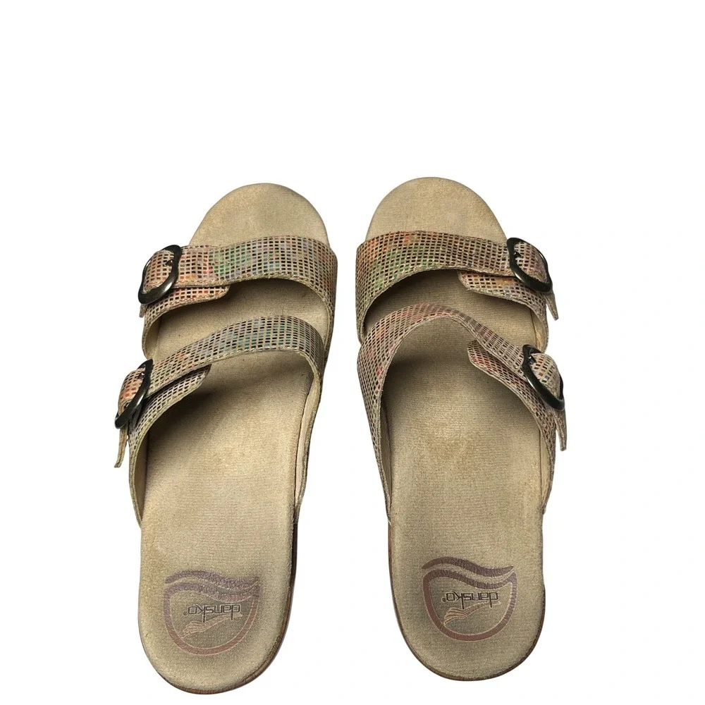 Dansko Mosaic Patchwork Leather Platform Slides Boho Comfort EU 38